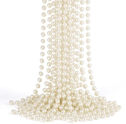 Trimming Shop 9M Metallic Christmas Bead Chain - 7.5mm Beige Shiny Pearl Garland for Xmas Tree Hanging Decorations, DIY Crafts, Jewellery Making & Festive Decor, 1pc