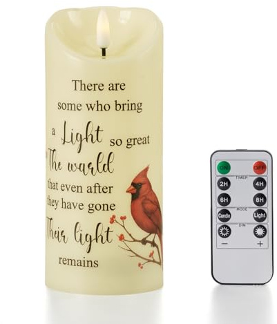 MULCHUM Memorial Flameless LED Candle with Remote Sympathy Gift for Loss of Loved One Battery Operated Candles Cardinal Remembrance Gift for Funeral Grief Prayers (DZLZ-02)