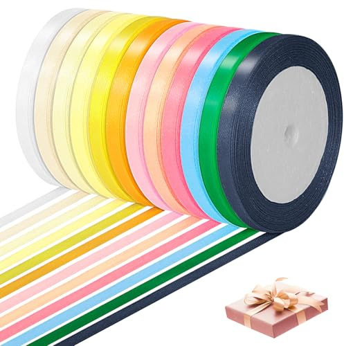 Cozary 12 Rotoli di Nastro Regalo - Nastri Colorati da 6mm x 22m per Regali, Matrimoni, Decorazioni Natalizie e Fai da Te
