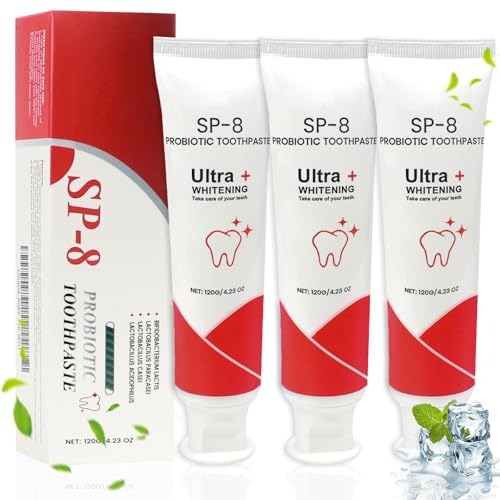 Puasok 3pcs SP-8 Pasta Dental Probiótica Blanqueadora, Pasta de Dientes Sin Flúor con 8 Probióticos Activos, Cuidado para Dientes Sensibles, Blanqueamiento Natural y Aliento Fresco, 120g por Tubo