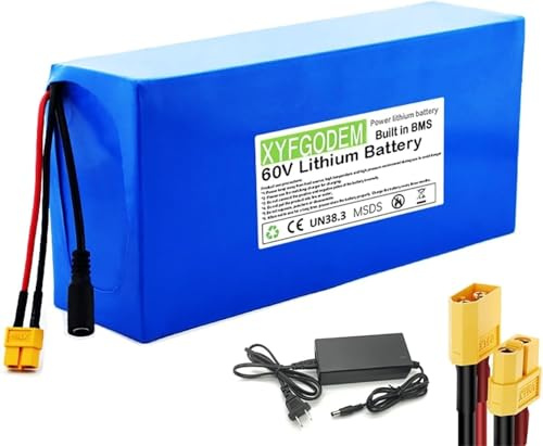 60V Electric Bike Battery 10AH - 30AH Ebike 50A BMS Built-in with 71.4V 5A Charger for e-Bike/Tricycle/Quad Bike 500W-3000W Motor Kit