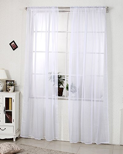 WOLTU Vorhänge mit Kräuselband Stores Gardinen kurz transparent, Gardinen Fensterschals Voile für Wohnzimmer Schlafzimmer Kinderzimmer, Weiß, 140x175cm (BxH), (1 Stück)