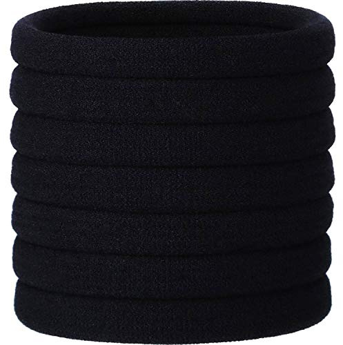 EBOOT 20 Pieces Large Cotton Stretch Hair Ties Bands Rope Ponytail Holders Headband for Thick Heavy and Curly Hair (Black)