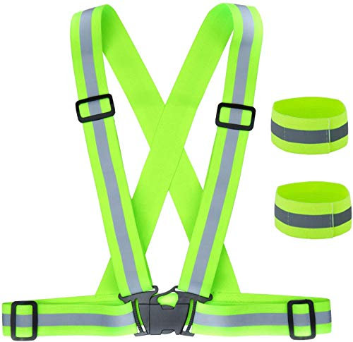 ZWOOS Gilet de Sécurité Réfléchissant Réglable Elastique pour La Course, Le Vélo, La Moto (1 x Gilet + 2 x Brassards)