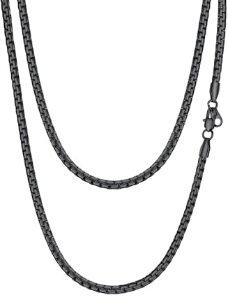 PROSTEEL Collana catena scatola piatta 55 cm nero acciaio inossidabile placcato metallo nero larghezza 4 mm sottile grossa hip hop punk gioiello alla moda regalo Natale