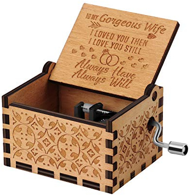 Huntmic You are My Sunshine Wood Music Boxes,Laser Engraved Vintage Wooden Sunshine Musical Box Gifts for Girlfriend,Boyfriend,Family Friends,On Birthday,Festival (Husband to Wife)
