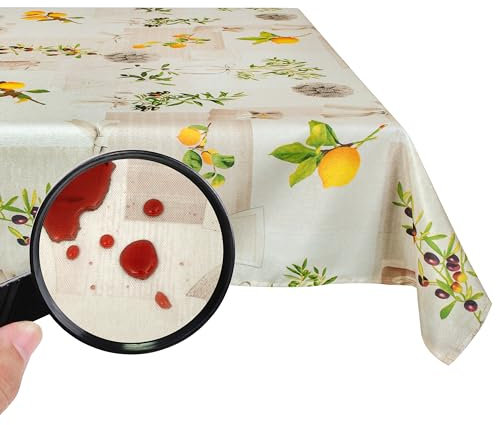 Valia Home Tischdecke mit Teflonbeschichtung für Innen- & Außenbereich geeignet Wasser & Schmutzabweisend Dank verlässlichem Lotuseffekt 140x200 cm Mediterran