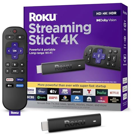 Roku Streaming Stick 4K 2021 | Dispositivo de transmisión 4K/HDR/Dolby Vision con control remoto de voz Roku y controles de TV