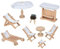 goki 51475 – Puppenmöbel Garten – 9-teiliges Set mit Schaukel, Grill und Sonnenschirm aus Holz für Puppenhäuser