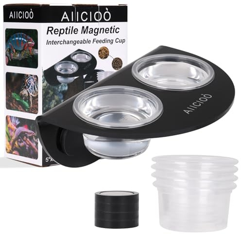 AIICIOO Gecko Feeder Ledge with 6 Pack Plastic Bowls Crested Gecko Food Dish Strong Magnetic Reptile Food Feeder Water Dish for Chameleon Bearded Dragon Tank Accessories