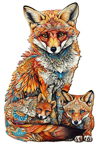 CHARMIBLE Wooden Puzzles for Adults, Fox Family Wooden Jigsaw Puzzles for Adults(300 Pcs, 46.6 x 30 cm), Unusual Animal Shape Wood Puzzle, Ideal for Family Games, Birthday Gifts & Home Decor