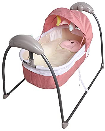 Elektrische Babywiege,3-Gang-Schaukel & Verbindungsmethoden Bluetooth & USB,Babybett Kinderbett Schaukelwiege Beistellbett Stubenwagen, fur Baby 0-12 Months bis 12kg (Rosa)