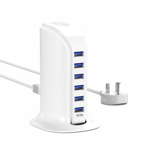Qurzou 25W USB Charging Station, Multi USB Charger Tower for iPhone 14/14 Pro/15/15 Pro, Samsung, iPad (White 25W)