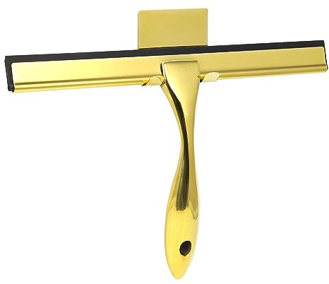 Taylor & Brown Shower Squeegee, Window Squeegee, Stainless Steel Shower Screen Wiper with Strong Suction Hook for Bathroom, Kitchen, Mirror, Car, Window and Glass (Brass)