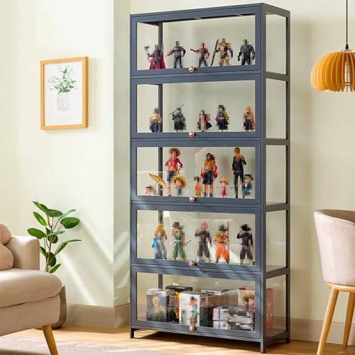 Vitrine mit AcryltüR, Sammlervitrine Stehend Standvitrine Glasvitrine, Curio-SchräNke, Vitrinenschrank Eckvitrine Glasvitrine Standvitrine, Großer Kapazität Klare Regal Vitrine 80cm Fivelayers