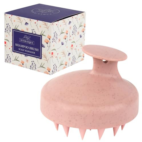 INTER-ESQUE Scalp Massager - Kopfhaut Massagebürste - Kopfmassage Bürste - Shampoo Bürste aus Bambus - Rosa