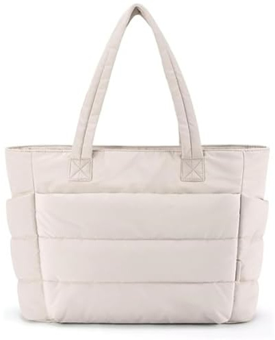 JIABAOZ Leichte Bauschige Tragetasche Gesteppte Umhängetasche Puffer Bag Reise Tragetasche Vielseitige Damenhandtasche (Beige)