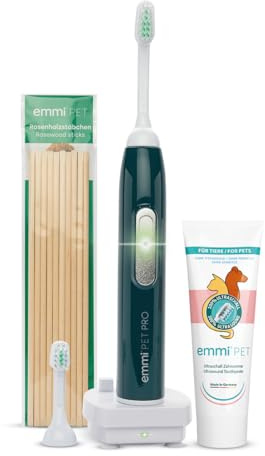 emmi-pet PRO Spazzolino da denti ad ultrasuoni per cani – Spazzolino da denti per cani e gatti senza strofinare con 96 milioni di vibrazioni, durata della batteria 12 giorni – contro l'infiammazione