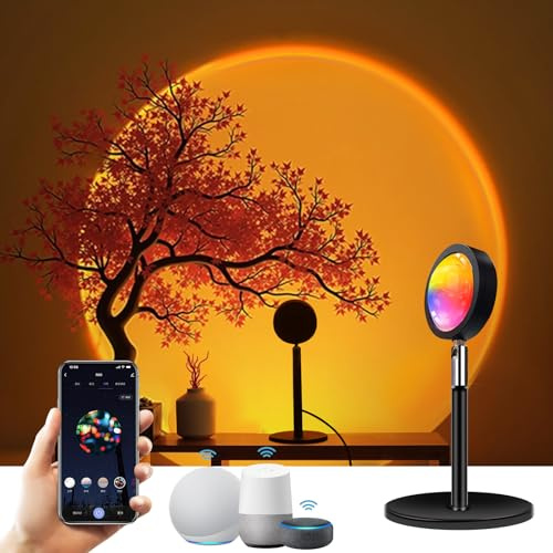 GY WiFi Sunset LED Lamp, 16 Colours Smart 5W Sunset Light, 360° Rotating Romantic Rainbow Projector Light, LED Night Light for Party Living Room Theme Bedroom Decoration