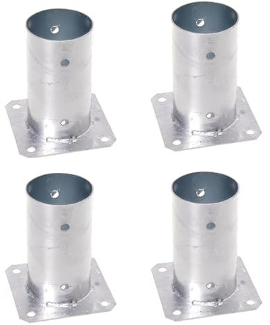Aqbau® Lot de 4 supports de poteau à visser, douilles à visser, ancrage au sol avec plaque de cheville, sabots de poteau à visser, galvanisés à chaud (rond 80 mm)