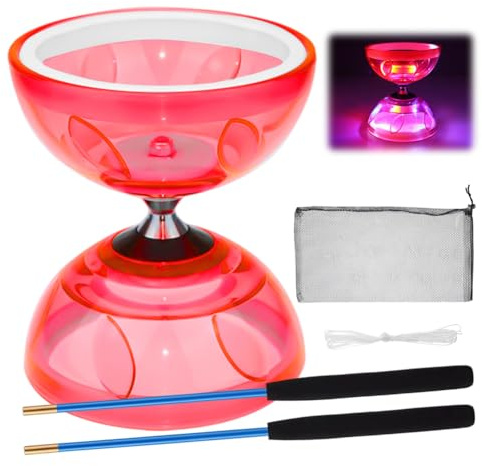 Diabolo LED avec roulement à billes, diabolo freiner avec roulement à billes, kit de jonglage diabolo, brillant dans l'obscurité, 3 roulements avec bâtons et cordon, roue libre, jouet de jonglage