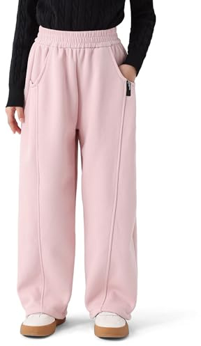 KAKU NANU Flickbyxor dra upp vida ben elastisk midja fritidsbyxor med fickor stretchmaterial 5–13 år, ROSA, 134-140