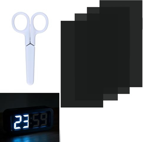 Rieoany 4 adesivi LED dimmer 50% pellicola oscurante, autoadesivi, 20,2 x 10 cm, con forbici per sveglia, router TV, dispositivi elettronici