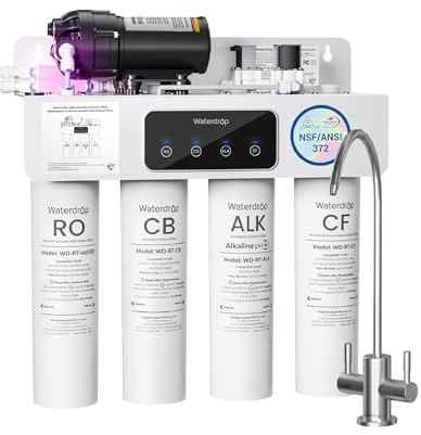 Waterdrop T4-A Alkaline pH+ Reverse Osmosis Water Filter, Dual Flow, NSF/ANSI 372 Certified, 10-Stage, 450 GPD Tankless Undersink RO Filtration System, 2:1 Pure to Drain, BPA Free, Plug-in Required