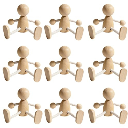 Pack of 9 Wooden Dolls, Bending Dolls Made of Natural Wood, Wooden Figures for Painting, Painting, Movable Dolls, Decoration, DIY Figures for Weddings, Birthdays, Parties