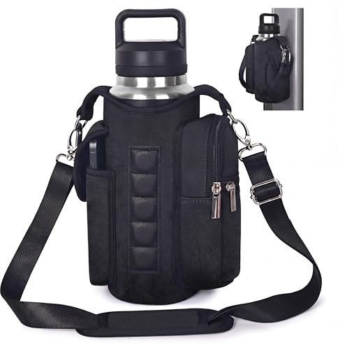 AORTDES Magnetic Gym Bag Water Bottle Holder for 18-40 oz Bottles, Neoprene Pouch with Phone Pockets, Workout Gym Accessories for Men Women,Small Gym Bag Essentials (Industrial Black)