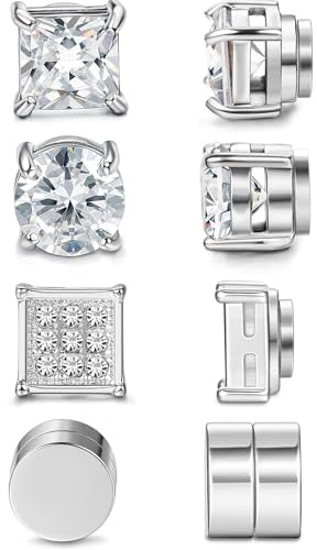 4 Pairs Magnetic Earrings For Men, And Women, Non Piercing Magnetic Stud Earrings Set, Stainless Steel Magnet Earrings With Cubic, Fake Earring For Men, Girls And Daily Fashion Wear