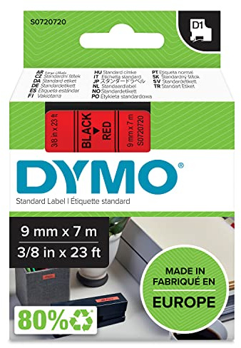 DYMO Authentic D1 Labels | Black Print on Red Tape | 9 mm x 7 m | Self-Adhesive Labels for LabelManager Label Makers | Made in Europe