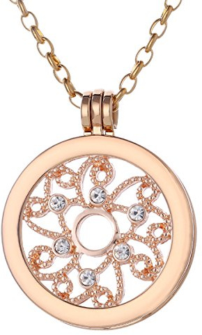Morella Halskette Damen Gold 70 cm Edelstahl mit Anhänger und Coin 33 mm in Schmuckbeutel Sonnensymbol