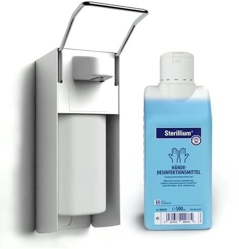 Horn Medical Desinfektionsspender - Wandspender Starterset aus Aluminium mit Händedesinfektionsmittel Sterillium (1)
