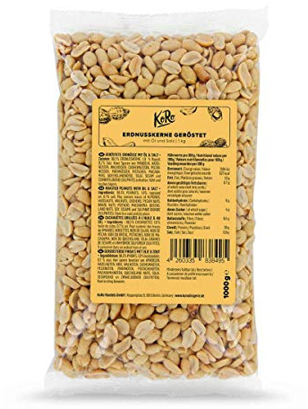 KoRo – Cacahuètes grillées au sel et à l'huile 1 kg – Snack croquant pour l'apéritif – Idéal pour les plats sucrés et salés – Format économique