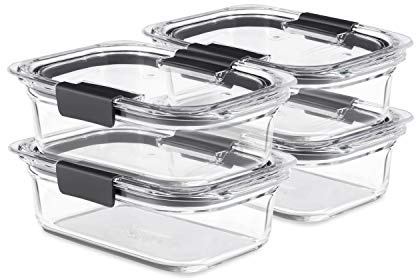 Rubbermaid Brilliance Glass Storage Food Containers with Lids, 2 (Total 4 Pieces), Glass Plastic, Transparent, (3.2 Cup) 4 Count (Pack of 1), 4