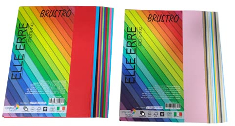 BRUSTRO Elle Erre färgat kort lager hantverk papper A4 storlek 220 GSM blandade ljusa och mjuka färger 48 ark paket (12 x 2 ljusa och 12 x 2 mjuka ark)