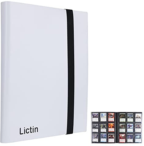 Lictin Trading Cards Album - 396 Side Loading Pocket with Elastic Strap, Card Binder Album Folder Card Collection Binder 22 Pages,18 Pockets Each Page(White)