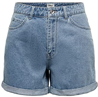 ONLY Womens Onlvega Hw Mom DNM Noos Shorts, Light Blue (Light Blue Denim), L UK