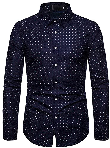 FAWHEWX, Camisa de Vestir de Manga Larga de Jacquard de Lujo para Hombre, Camisa Ajustada con Estampado Floral para graduación, Camisa Informal Vintage con Botones para Hombre(G-Azul (C)/XXL)