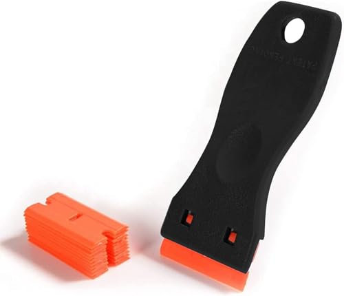 CANOPUS (Noir) Verre Grattoir, Grattoir Plastique, Grattoir de Rasoir en Double Tranchant en Plastique avec 10 pcs Lames pour enlever les étiquettes, a Colle, la peinture Autocollants et décalcomanies