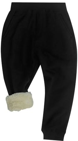 Happy Cherry pojkar vinterbyxor av fleece foder barn varma bomullsbyxor förtjockade sport utomhusbyxor, svart, 146-152