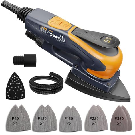 MAXXT Pro Brushless 3mm Triangle Sander - 350W Powerful EC Motor - Speed Regulation - Comes with 10 Premium Sandpapers for Precision Sanding of Wood