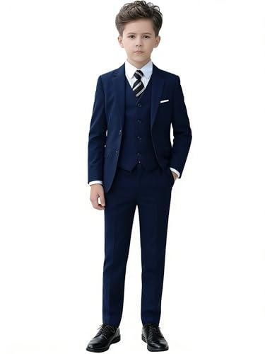 YuanLu Youth Suit for Young Men Toddler Boys Tuxedo Kids Slim Fit Suit Set Wedding Ring Bearer Outfit Navy Blue Tuxedo Big Boy Suit Size 20