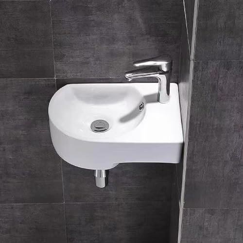 WYRMB Badezimmer-Waschbecken, hängendes Waschbecken, kleines Apartment, Badezimmer, Balkon, Wandmontage, Eckwaschbecken, Keramikwaschbecken, Garderobe, Restaurant, Garten (weiß 2, 4
