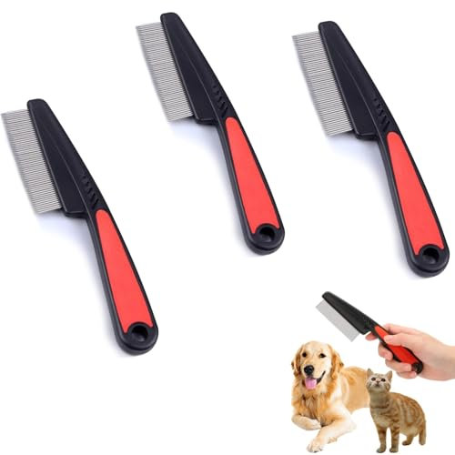 Läusekamm, 3 Stück Flohkamm Nissenkamm, Feine Zähne Flohkamm Hunde, Edelstahl Zeckenkamm für Katzen, Lice Comb für Lange Haare Kinder Erwachsene Und Haustier, Entfernen Von Schuppen (Schwarz)