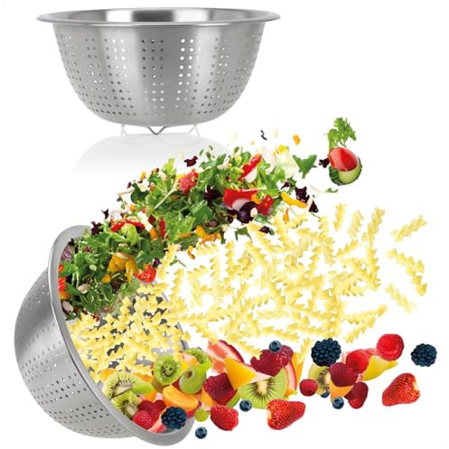 COM-FOUR® 2x Setaccio da Cucina in Acciaio Inossidabile - Setaccio per Pasta Classico - Scolapasta per Lavare Frutta, Verdura e Insalata - Setaccio Drenante Rotondo - colino (2 pezzi - Ø 24 cm)