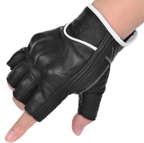 Harssidanzar Getskinn motorcykel fingerlösa handskar för män GM037EU, svart/vit, storlek M