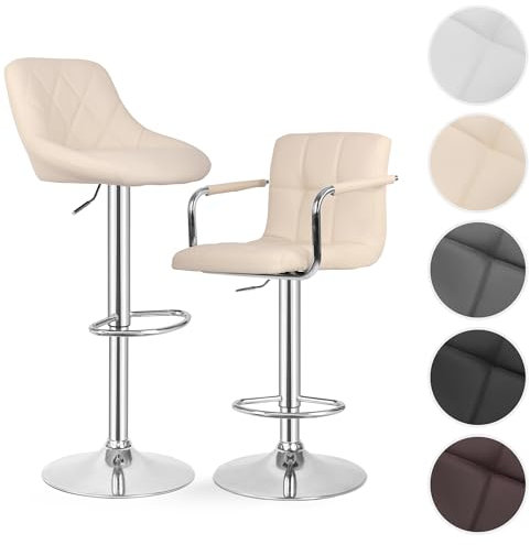 MIADOMODO® Barhocker - 2er Set, Höhenverstellbar, Rückenlehne, Fußstütze, Drehbar 360°, Stahl, Kunstleder, Gepolstert, mit/ohne Armlehne - Barstuhl, Tresenhocker, Küchenstühle (Beige, Modell 2)
