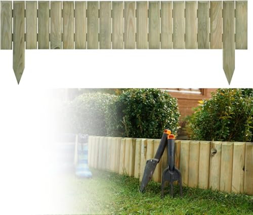 Wooden Log Panel Roll Garden Border Edging Fence Lawen Pressure Treated Fixed Picket Flower Fencing 15cm High Lawn Edging (Set of 6 - Length 540 cm (Approx. 18ft))